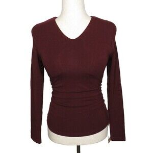 OGL EcoMousse ProWarm Soft Cozy Side Ruched V Neck Brami Top Ruby Sz Small